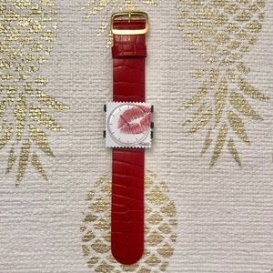 S.T.A.M.P.S. Red Leather Crocodile Watch 💋 Lips